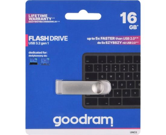 GOODRAM FLASHDRIVE 16GB UNO3 SILVER USB 3.2 Gen 1