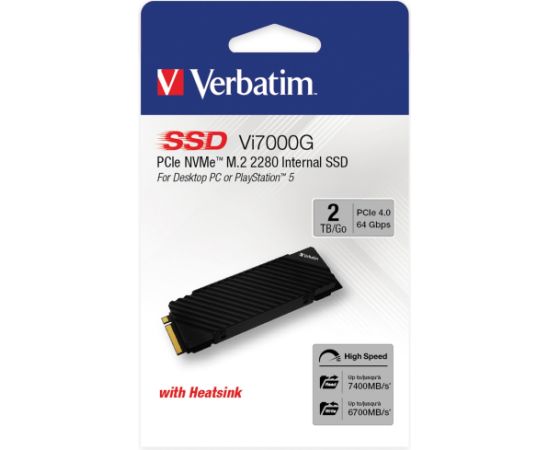Verbatim Vi7000G 2 TB, SSD (black, PCIe 4.0 x4, NVMe, M.2 2280, heatsink)