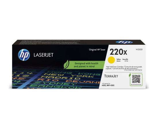 HP 220X High Capacity Yellow Toner Cartridge, 5500 pages, for HP Color LaserJet Pro 4301, 4302, 4303 / W2202X