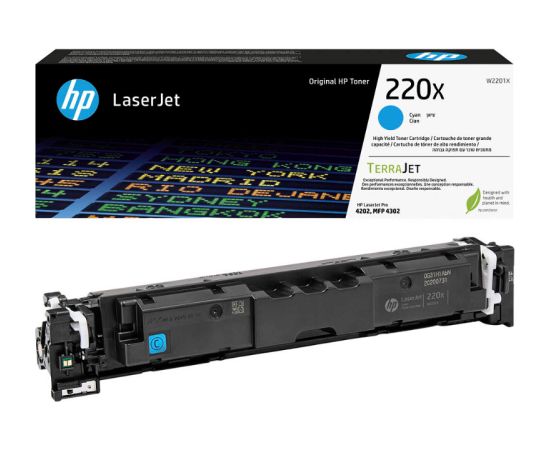 HP 220X High Capacity Cyan Toner Cartridge, 5500 pages, for HP Color LaserJet Pro 4301, 4302, 4303 / W2201X