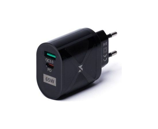 Wozinsky   Small 65W GaN charger with USB ports, USB supports fast charging Black