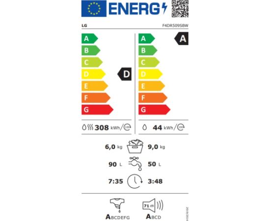 LG F4DR509SBW Veļas mašīna ar žāvētāju 9/6kg 1400rpm