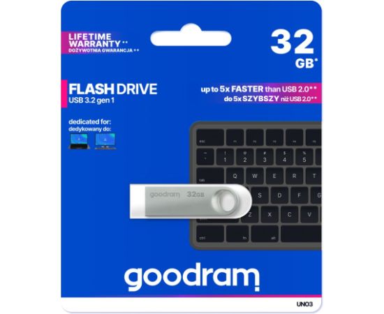 GOODRAM FLASHDRIVE 32GB UNO3 SILVER USB 3.2 Gen 1