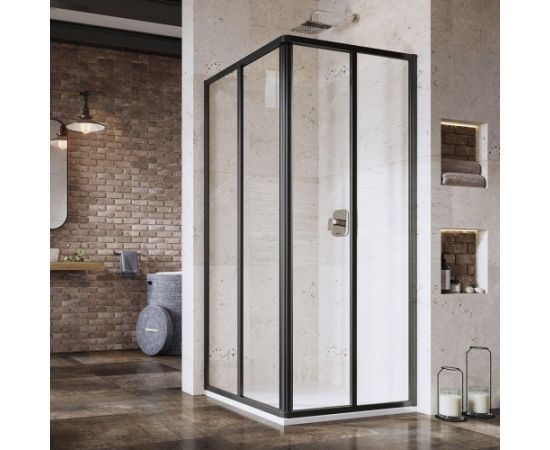 Ravak dušas durvis stūrim SRV2-S, 900 mm, h=1950, melns/caurspīdīgs stikls
