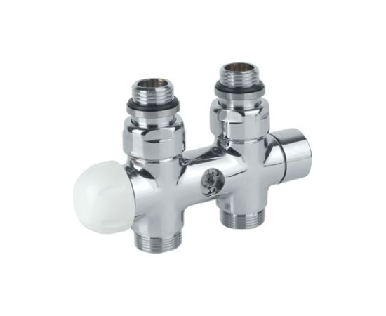 Carlo Poletti radiatora dubultbloks Twinvalve Thermo 1/2` x 24-19, taisns, bez termogalvas, balts (50mm) Radiatoru vārsti un regulēšana