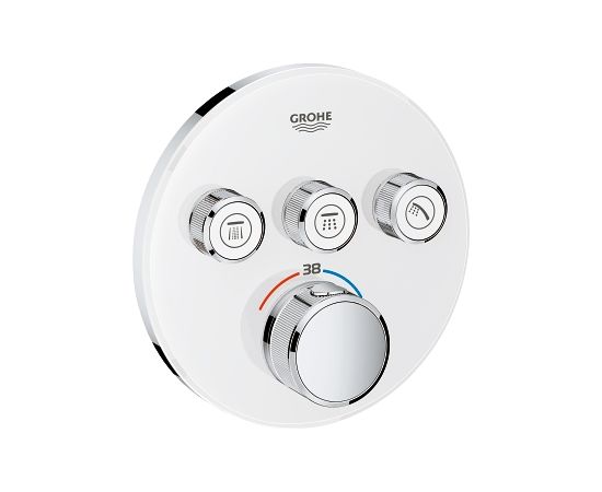 Grohe iebūvējamā dušas termostata SmartControl round virsapmetuma daļa, ar 3 izejām, balts/hroms