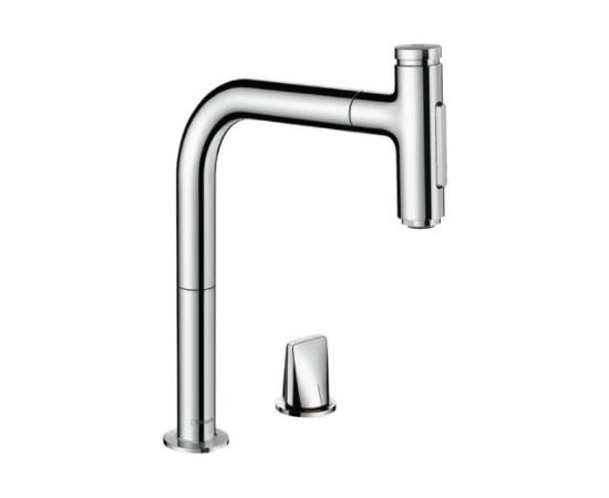 Hansgrohe virtuves izlietnes maisītājs ar izvelkamu dušu Metris Select M71 200 2jet, 2 caurumu, hroms + sBox