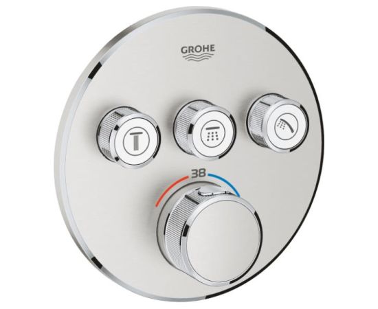 Grohe iebūvējamā dušas termostata SmartControl round virsapmetuma daļa, ar 3 izejām, supersteel