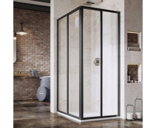Ravak dušas durvis stūrim SRV2-S, 800 mm, h=1950, melns/caurspīdīgs stikls
