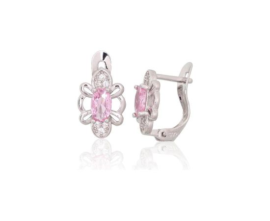 Серебряные серьги на английском замке #2201788(PRh-Gr)_CZ+CZ-PI, Серебро 925°, родий (покрытие), Цирконы, 1.4 гр.