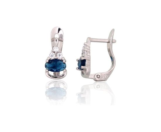 Sudraba auskari ar 'angļu' slēdzēju #2201515(PRh-Gr)_CZ+CZ-B, Sudrabs 925°, rodijs (pārklājums), Cirkoni, 1 gr. Ar "angļu" slēdzēju