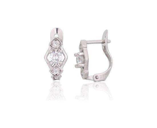 Серебряные серьги на английском замке #2200787(PRh-Gr)_CZ, Серебро 925°, родий (покрытие), Цирконы, 1.3 гр.