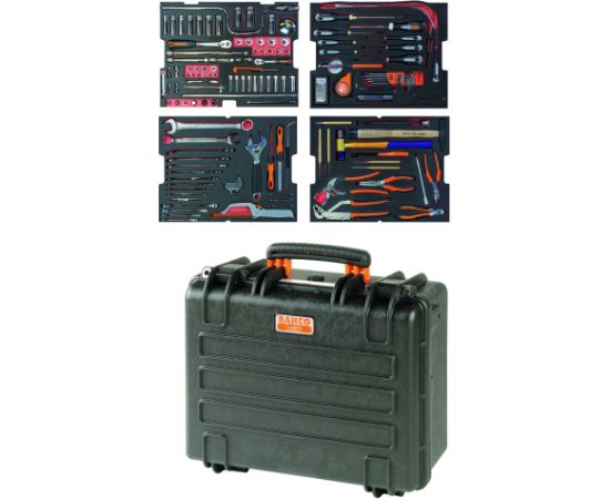 Bahco Aviation MRO mechanics tools in foam set 159 pcs in HD ridgid case 490x435x46mm 29L, inch sizes 1/4" and 3/8"