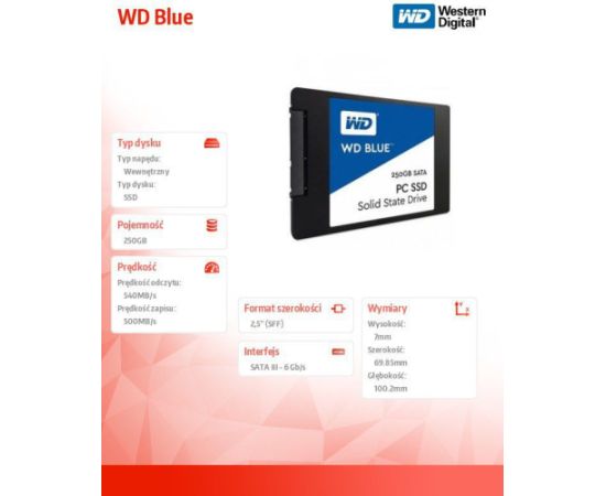 SSD WD Blue 250GB 2.5" SATA III (WDS250G1B0A)