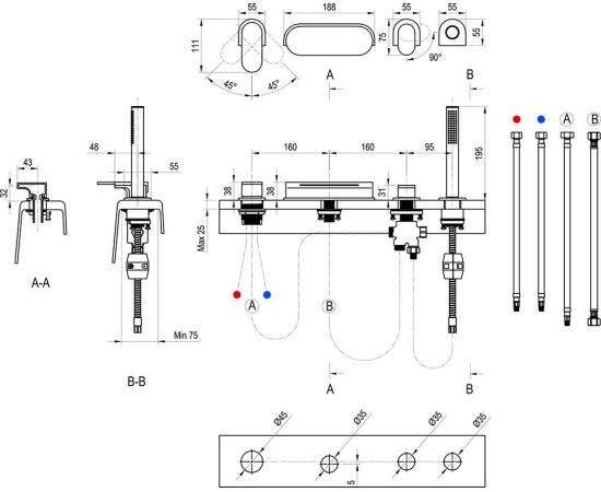 Ravak CR 025.20BL Ūdenskritums - vannas maisītājs Chrome CR 025.20BL, melns Для ванны