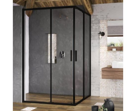 Ravak dušas durvis stūrim BLSRV2K, 1200 mm, h=1950, melns/caurspīdīgs stikls