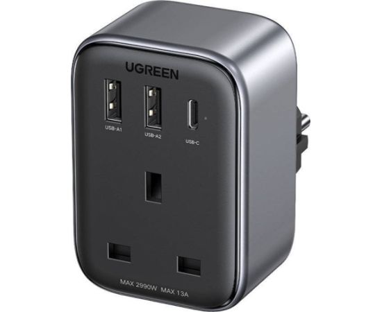 Ugreen Adapter UK UZ EU UGREEN CD314 2xUSB-A, 1xUSB-C Adapteri