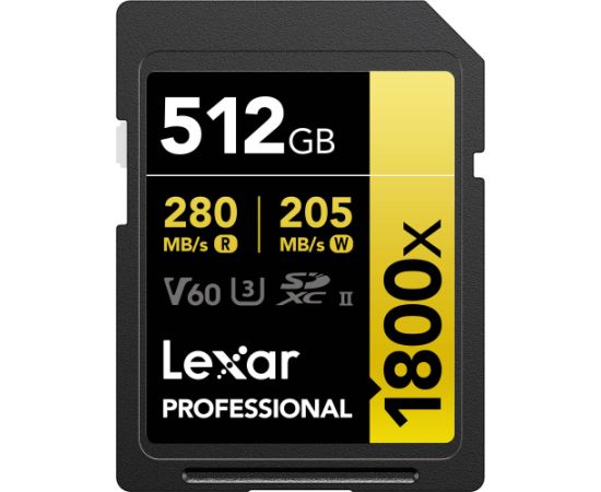 Lexar memory card SDXC 512GB Professional 1800x UHS-II U3 V60