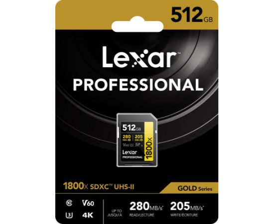 Lexar memory card SDXC 512GB Professional 1800x UHS-II U3 V60