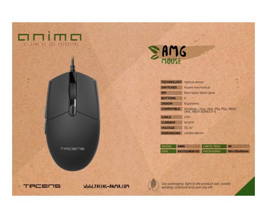 Tacens Anima AMG Professional Компьютерная мышь 3200DPI / USB 1,6м / 6-кнопок