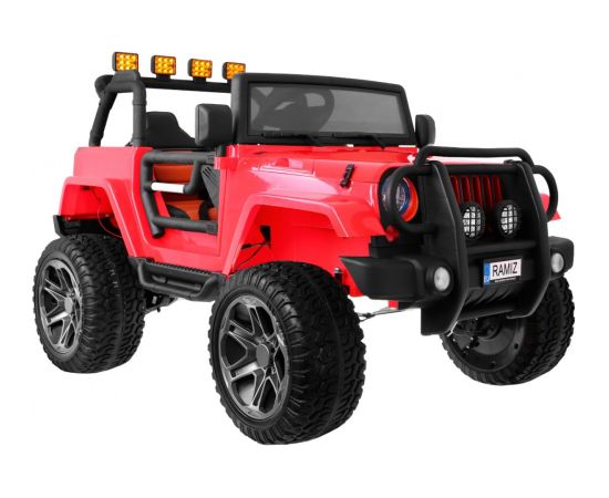 Vienvietīgs "Jeep Monster" elektromobilis, sarkans