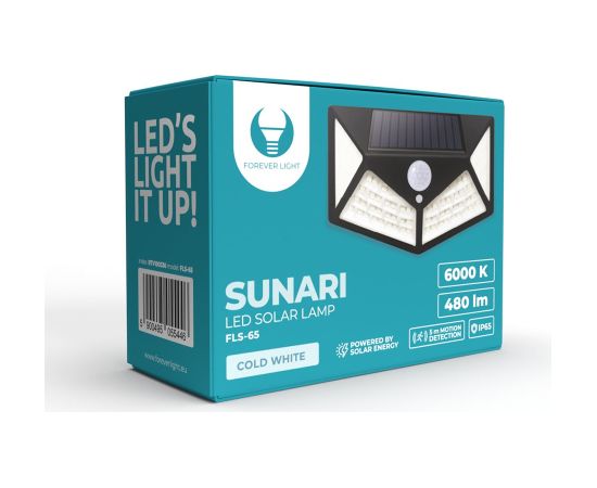 Forever Light SUNARI Saules Lampa LED /  FLS-65 / 100*SMD / PIR / 6W / 480lm / 6000K / 1200mAh / Li-Ion