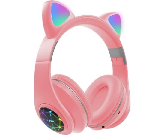 RoGer Cat M2 Bluetooth austiņas ar kaķu ausīm LED / rozā