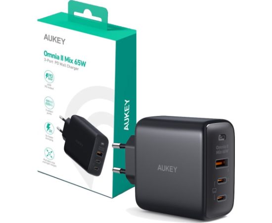 Aukey AUEKY Omnia II Mix PA-B6T Wall charger 1x USB 2x USB-C Power Delivery 3.0 65W Black