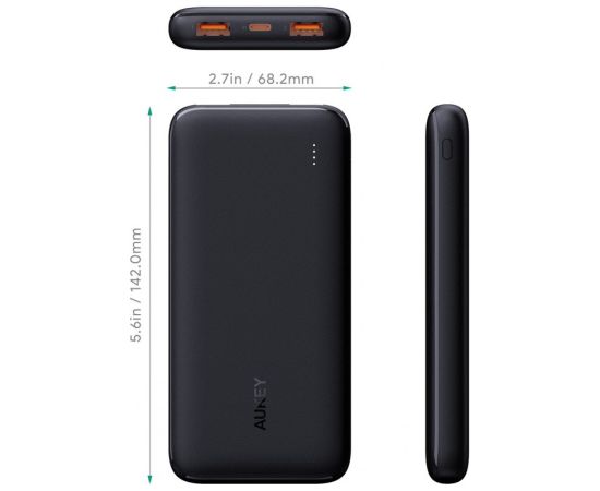 AUKEY PB-N73s Slim Power Bank 10000mAh PD 3.0 QC 3.0 4xUSB 20W Black