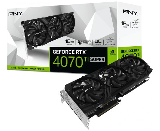 Pny Technologies PNY GeForce RTX 4070 Ti SUPER Verto OC 16GB GDDR6X (VCG4070TS16TFXPB1-O) Grafiskās video kartes