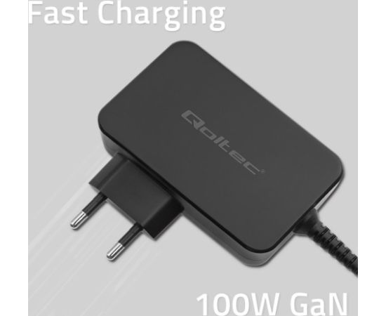 Qoltec 52388 GaN POWER PRO charger | 1xUSB-C | 100W | 5-20V | 3-5A | Black