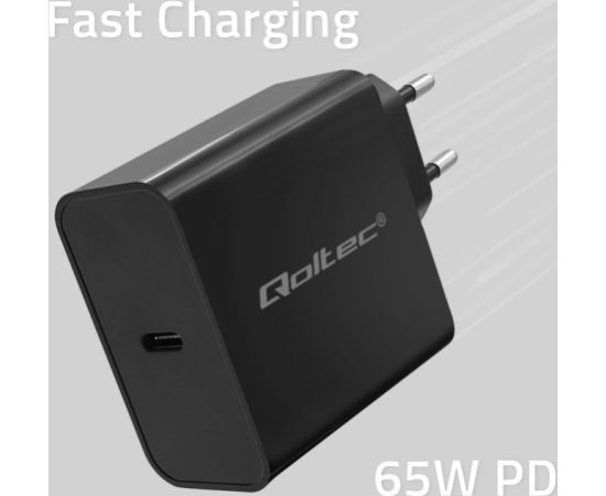 Qoltec 52379 Super Quick PD Charger | 1xUSB-C | 65W | 5-20V | 3-3.25A | Black