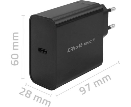 Qoltec 52379 Super Quick PD Charger | 1xUSB-C | 65W | 5-20V | 3-3.25A | Black