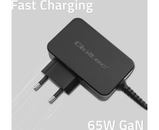 Qoltec 52386 GaN POWER PRO charger | 1xUSB-C | 65W | 5-20V | 3-3.25A | Black