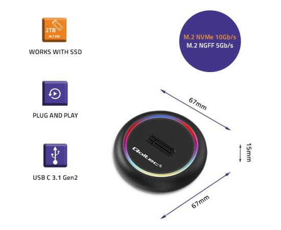 Qoltec 52275 M.2 SSD drive docking station | SATA | NVMe | USB-C | 2TB