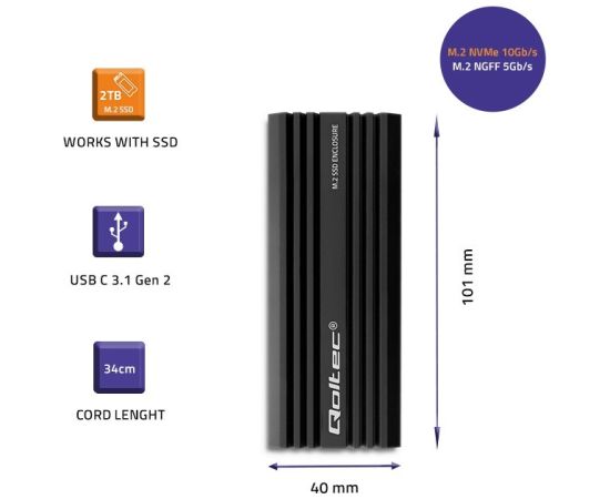 Qoltec 52270 NV2270 enclosure for drive M.2 SSD | SATA | NVMe | USB-C | 2TB