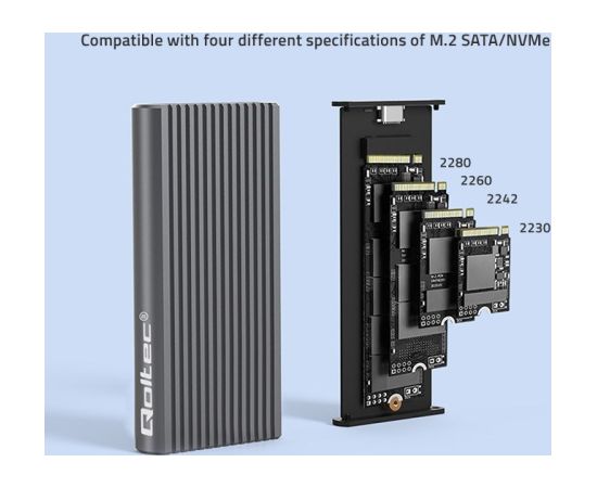 Qoltec 52272 Enclosure for drive M.2 SSD | SATA | NVMe | RGB LED | USB-C | 4TB