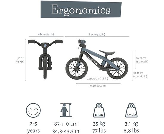 Chillafish BMXie Vroom līdzsvara velosipēds no 2 līdz 5 gadiem ar skaņu Anthracite - CPMX05ANT
