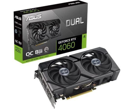 Graphics Card ASUS NVIDIA GeForce RTX 4060 8 GB GDDR6 128 bit PCIE 4.0 16x Dual Slot Fansink 1xHDMI 3xDisplayPort DUAL-RTX4060-O8G-EVO