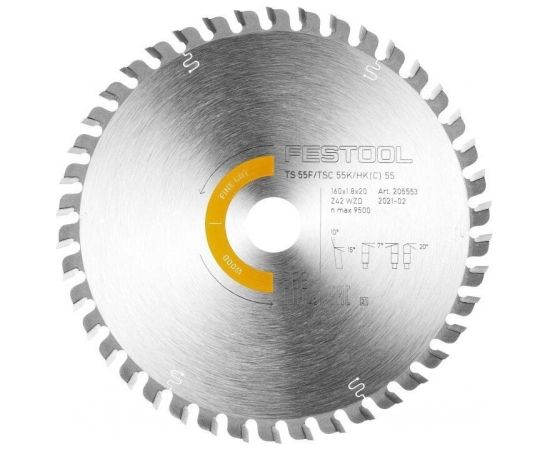 Griešanas disks kokam Festool HW 205553; 160x20 mm; Z42