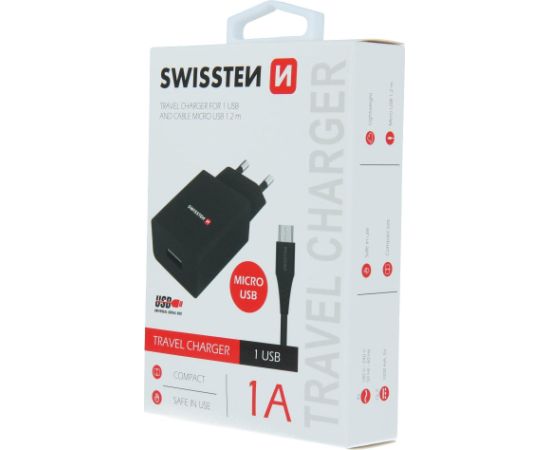 Swissten Travel Tīkla lādētājs Smart IC USB 1A + kabelis USB / Micro USB 1.2m