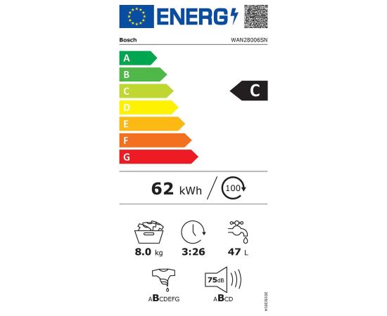 Bosch WAN28006SN Veļas mazgājamā mašīna 8kg 1400rpm LED EcoSilence