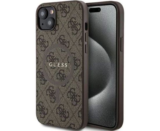 Guess Apple  iPhone 15 4G Collection Leather Metal Logo MagSafe Brown