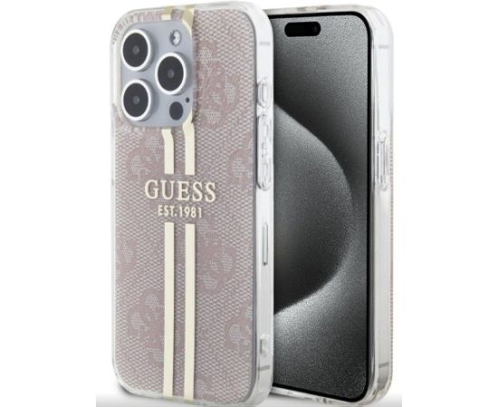 Guess Apple  iPhone 15 Pro IML 4G Gold Stripe Case Pink
