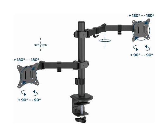 Gembird MA-D2-03 Adjustable desk mounted double monitor arm, 17”-32”, black