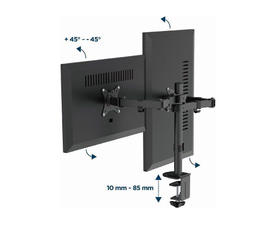 Gembird MA-D2-03 Adjustable desk mounted double monitor arm, 17”-32”, black