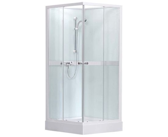 dušas kabīne Simple Square, 900x900 mm, h=2050, komplektā paliktnis, sifons un maisītājs, balts/caur