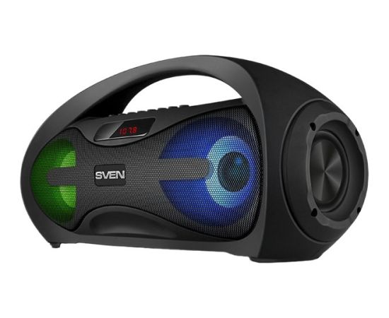 SVEN PS-425 2x6W; LED display; FM radio; USB/SD-card support; AUX; Microphone input (karaoke);Lighting