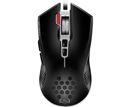 SVEN RX-G850 up to 6400 DPI; Soft Touch; Metal bottom; Braided cable; Gaming software; 3 extra buttons; Lighting; Doubleclick button; Dpi switch button