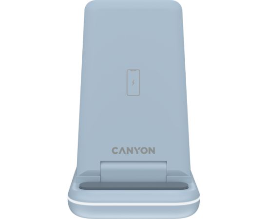 CANYON WS-304, Foldable  3in1 Wireless charger, with touch button for Running water light, Input 9V/2A,  12V/1.5AOutput 15W/10W/7.5W/5W, Type c to USB-A cable length 1.2m, with QC18W EU plug,132.51*75*28.58mm, 0.168Kg,Blue